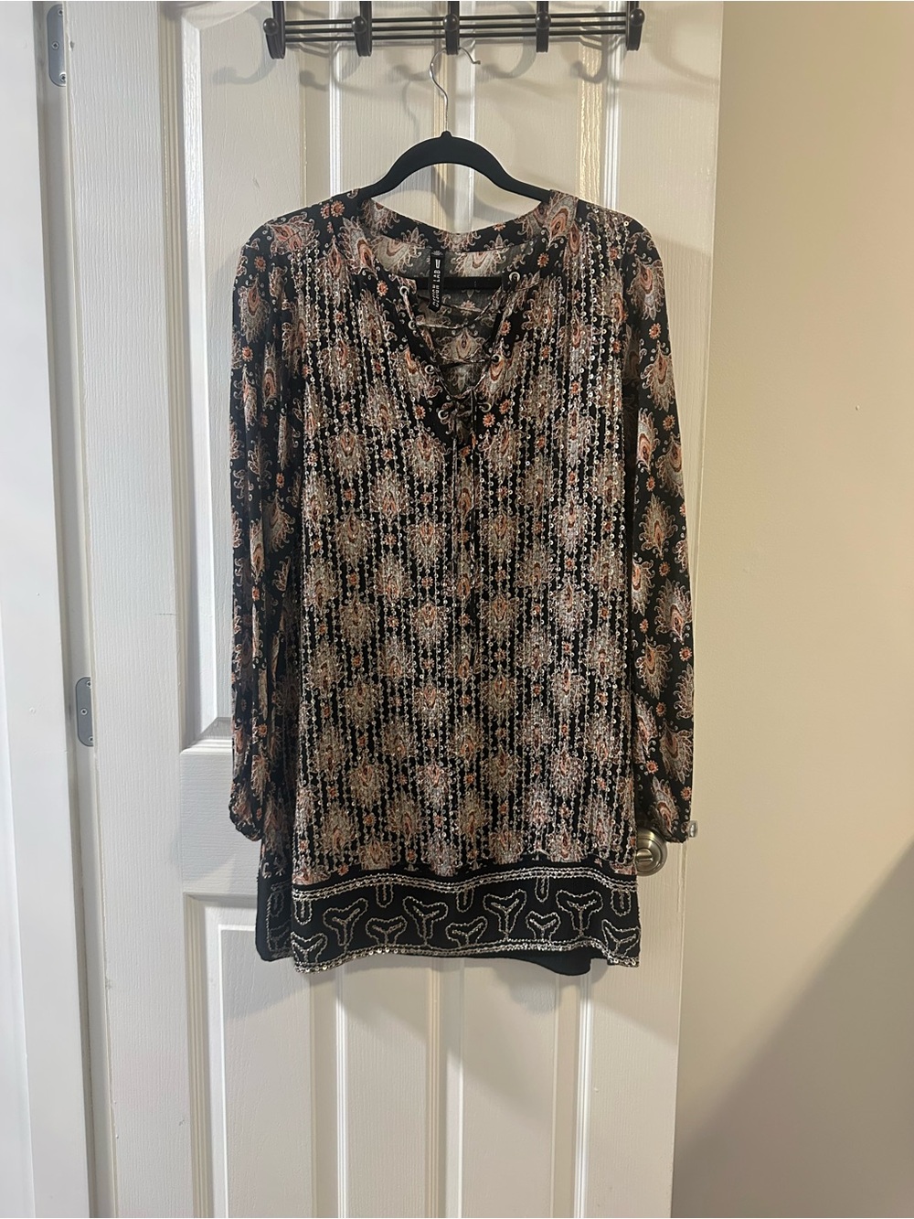 Boho Black Lace-Up Top